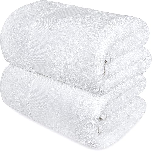 Toallas de baño blancas de lujo, grandes, de algodón egipcio circular, altamente absorbentes, colección hotel spa, 30 x 56 pulgadas, juego de 2
