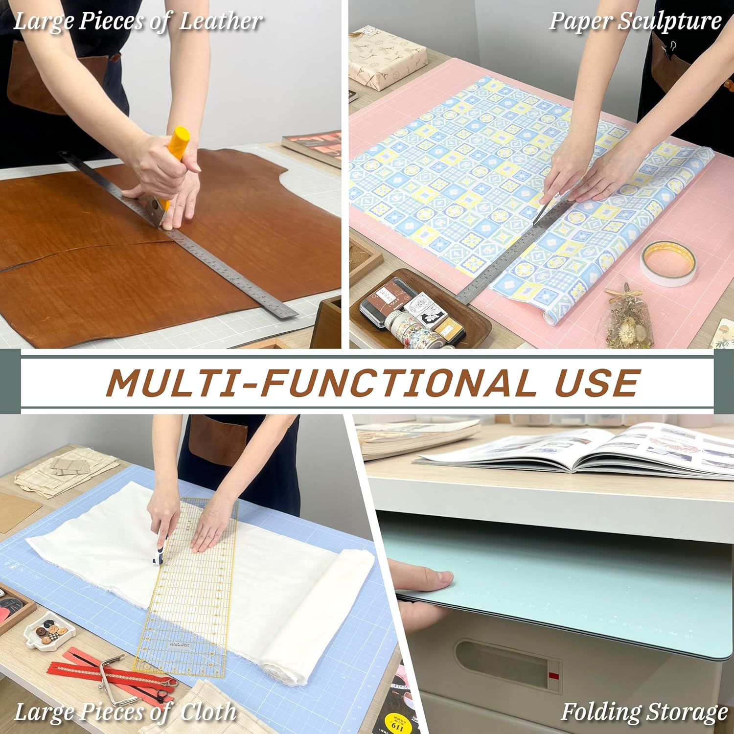 iMAT Flip Cutting Mat Note A1 (Inch Version), 24 x 36 in (60 x 90 cm), Foldable, Ideal for Crafts, Paper Cutting, Large Leather and Cloth Projects, Sketching, Drawing (Light Blue)