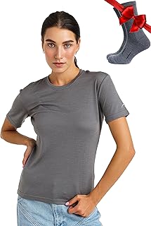 Merino.tech Merino Wool T Shirt Women - 100% Merino Wool Base Layer Women Short Sleeve Tee + Merino Wool Hiking Socks