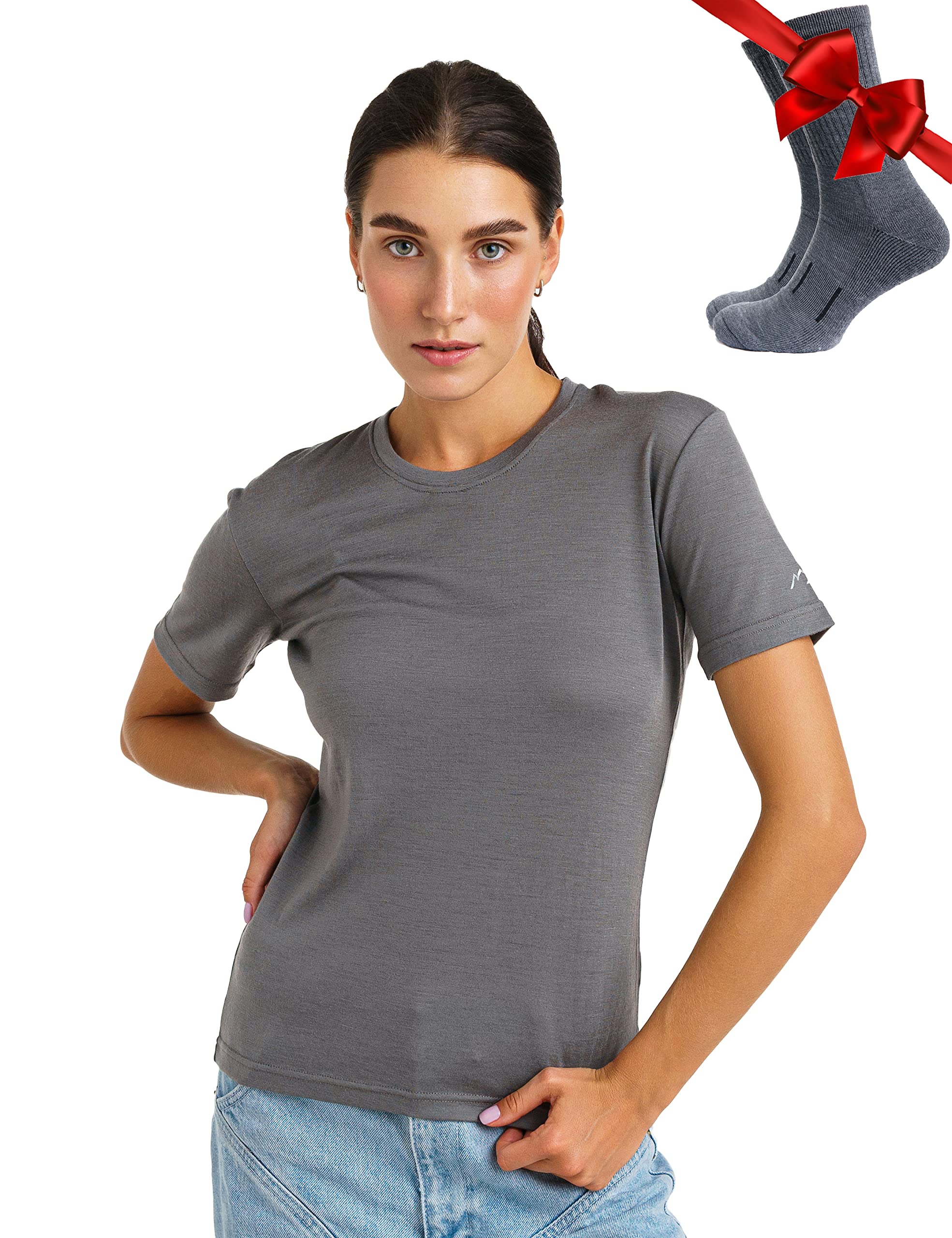 Merino.tech Merino Wool T Shirt Women - 100% Merino Wool Base Layer Women Short Sleeve Moisture-Wicking Tee and Hiking Socks