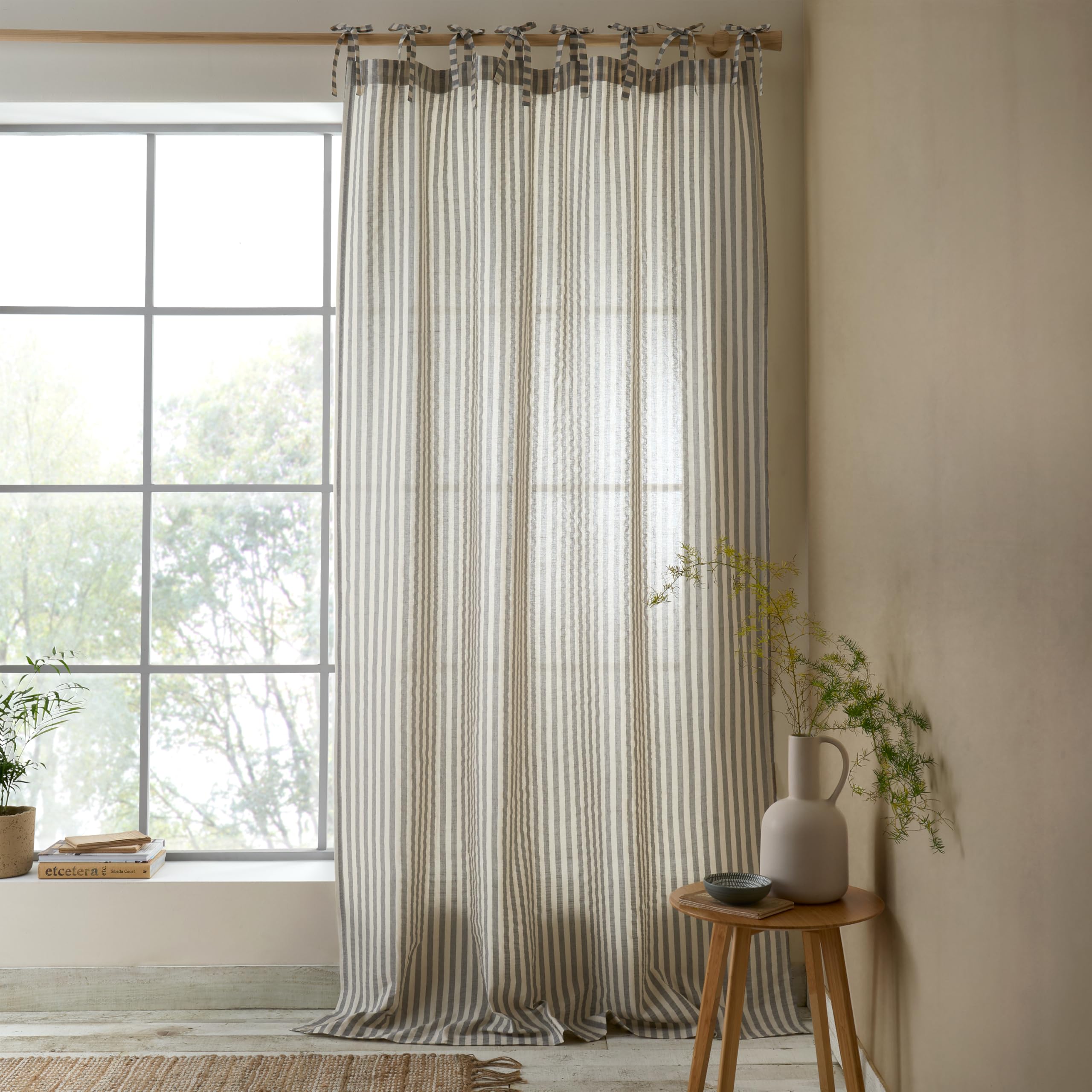 Pineapple Elephant Grey Zanzibar Woven Stripe 140X183cm Voile Curtain Panel