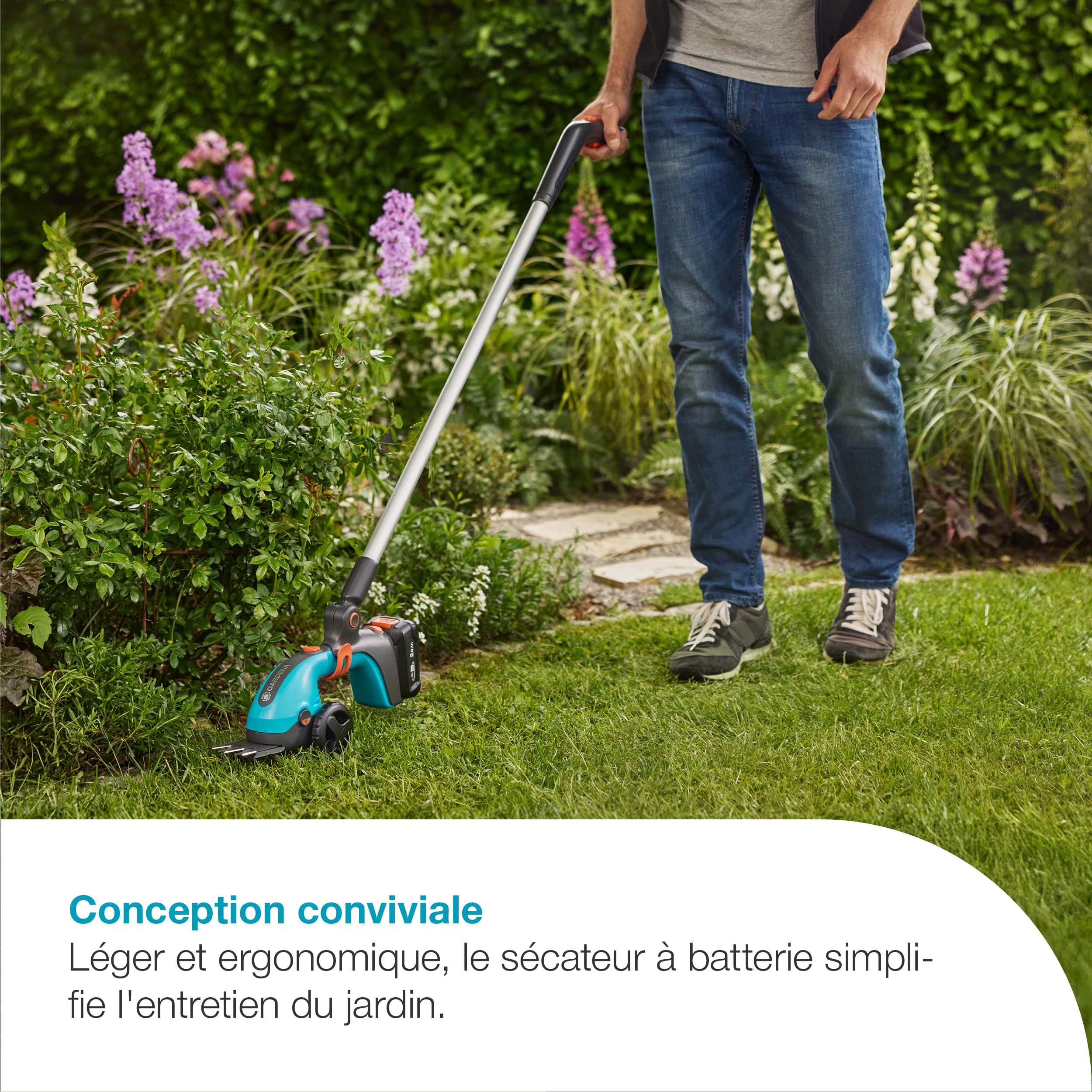 GARDENA Kit de cisaille à gazon PowerCut 18V solo Cisaille à gazon : Léger et ergonomique, Alimenté par batterie et sans fil, Lames de haute qualité, Maniabilité facile, Facile à monter (14752-55)