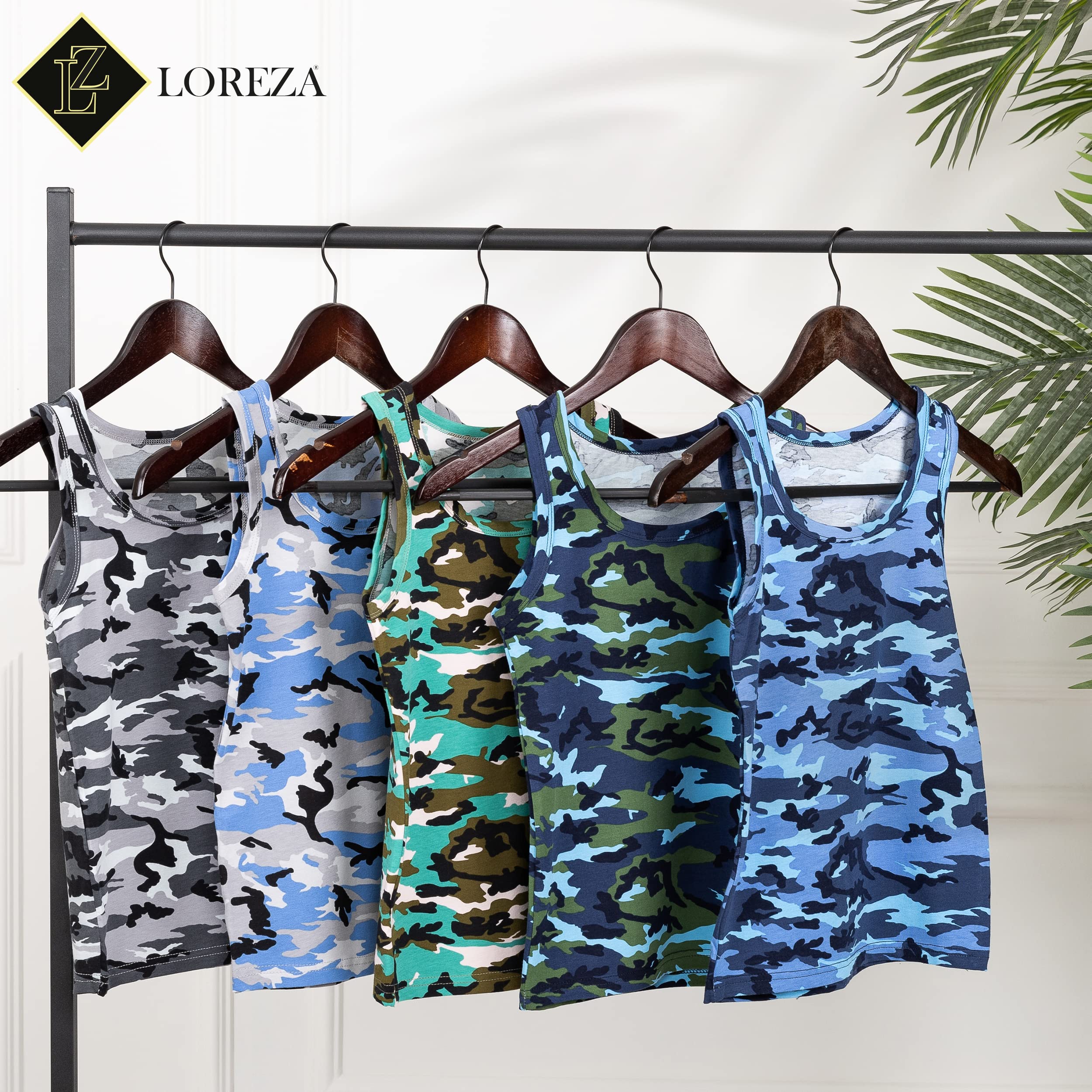 LOREZA ® 5 Pack Jungen Camouflage Unterhemden Tank Top aus Baumwolle Unterwäsche Shirt Army 2-15 Jahre Gr.92-170
