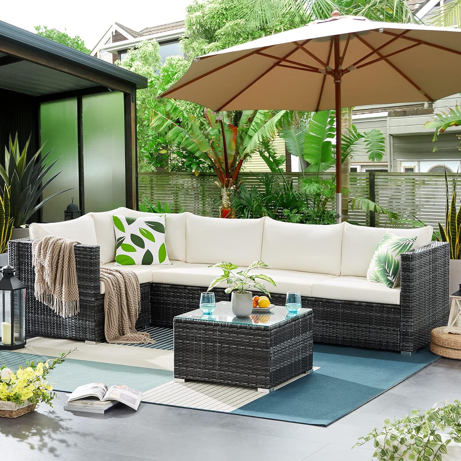 Tribesigns 6 Pieces Outdoor Patio Furniture Set PE Rattan Sofa Chair
