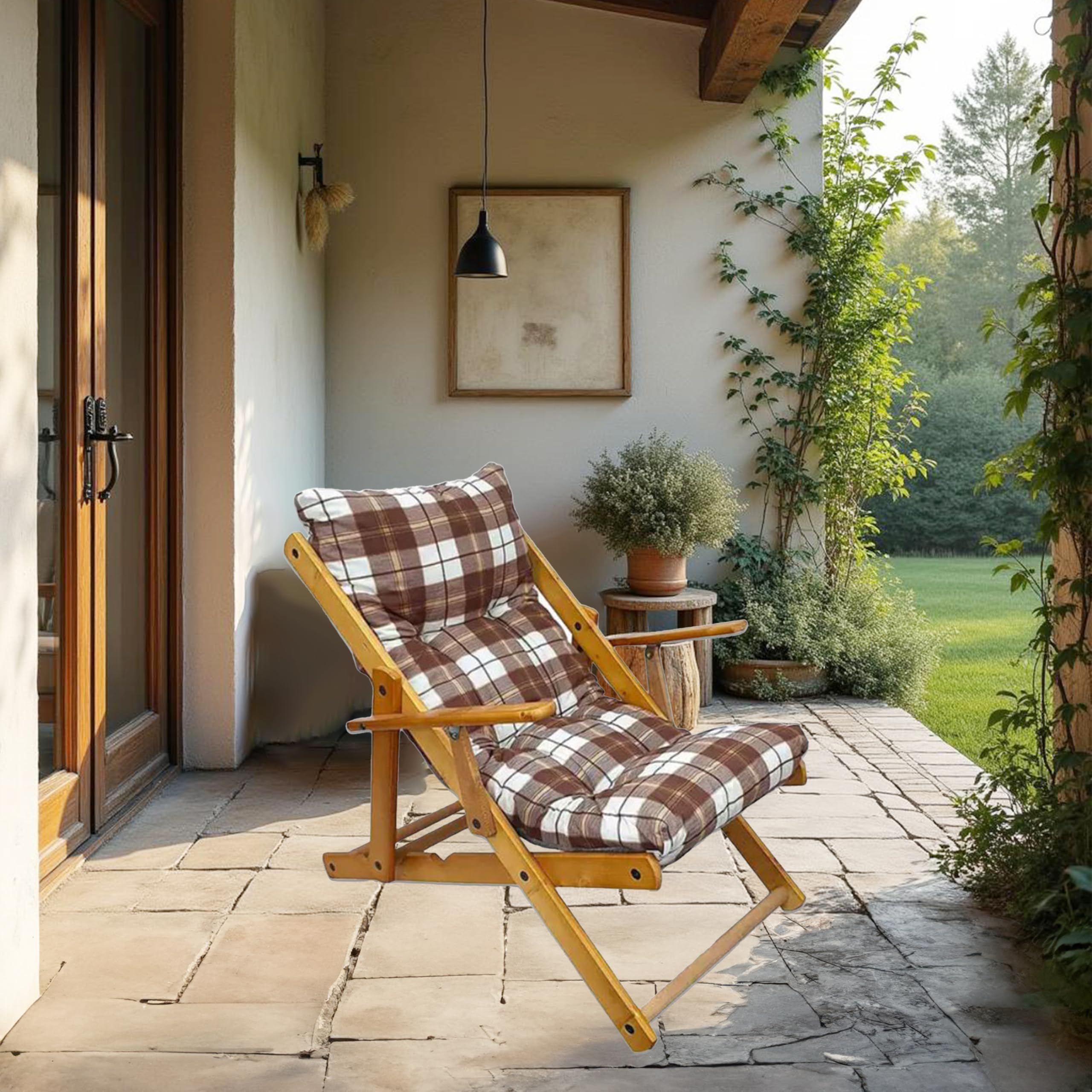 MAURY'S Poltrona Sdraio Harmony Relax w Legno 3 posizioni z Cuscino Imbottito (Scozzese)