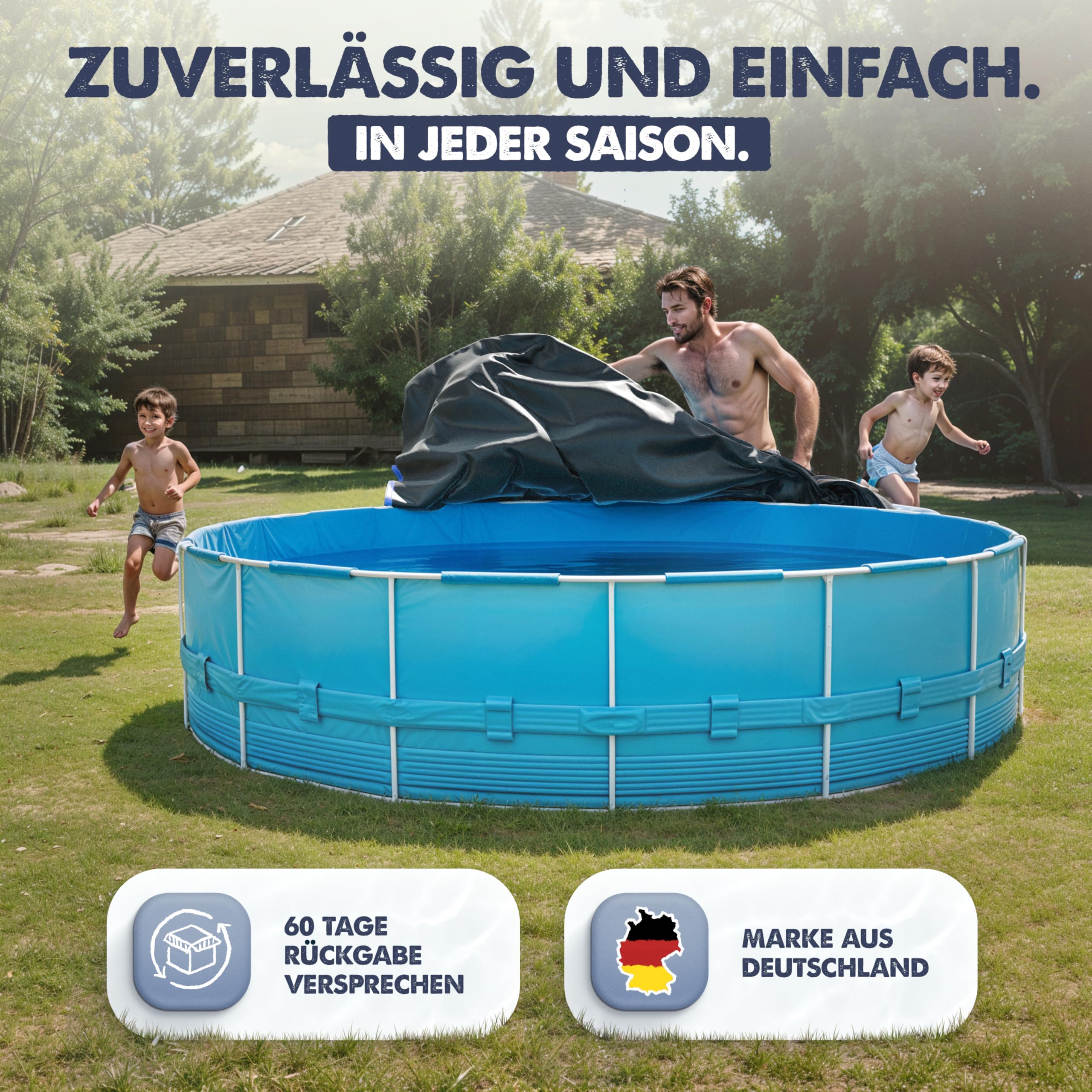 Poolabdeckung rund Ø 366 cm – Winterfeste Abdeckplane aus 200 GSM Material – Passend für Intex & Bestway Pools (Ø 420 cm Planenmaß)