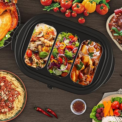 Miniatura 6 de Sunvivi Horno asador eléctrico, horno asador de pavo de 24 cuartos de galón con servidor buffet de 3 contenedores, control de temperatura de rango