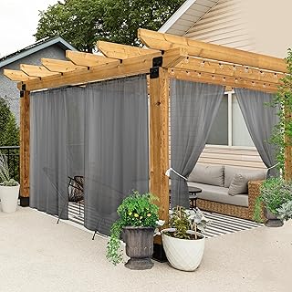 HolidayIdeas All Weather Outdoor Patio Curtains 6 Pcs Linen Look Rod Poc...