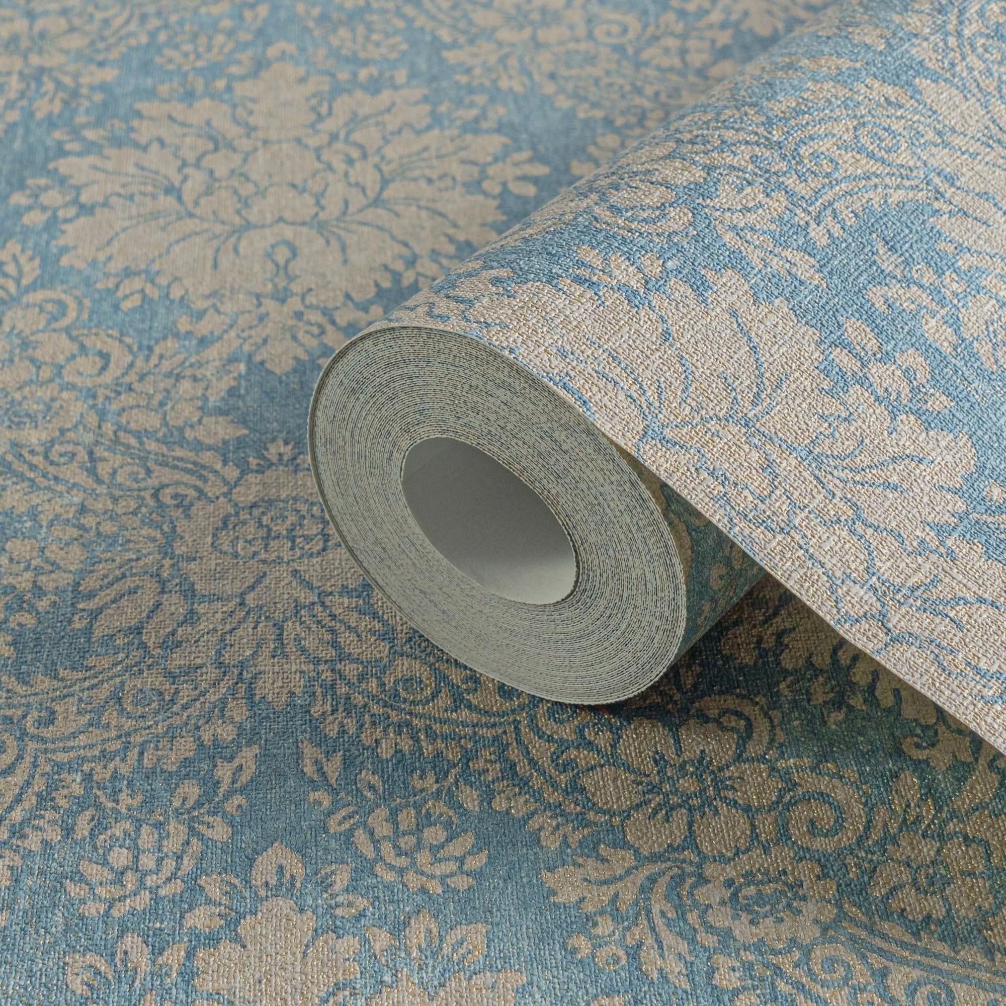 A.S. Création carta de parati TNT con effetto metallico in blu, marrone, metallico – carta de parati floreale 10,05 x 0,53 m – 336075