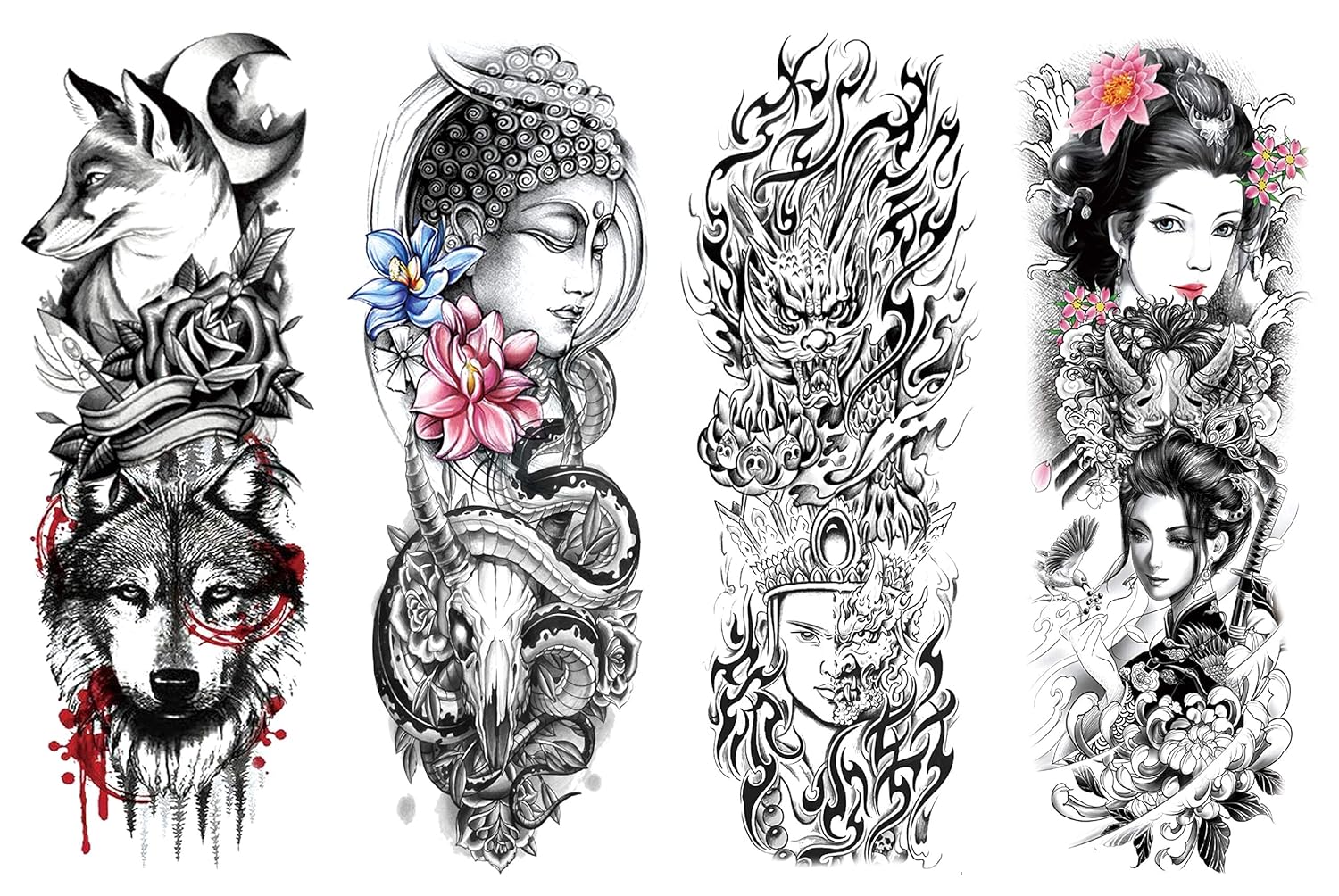 DaLin 4 Sheets Extra Large Temporary Tattoos, Full Arm (Set 9) : Beauty & Personal Care