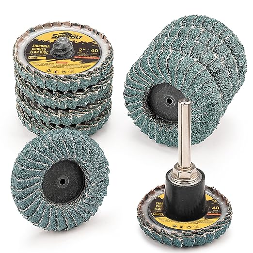10PCS 40 Grit Curved Flap Disc 2 Inch Roll Lock Quick Change Sanding Discs 1pcs 1/4" Holder Surface Grinding Disc for Die Grinder Metal Surface Grind Burr Finish Weld Rust Paint Removal