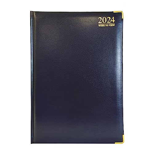 G4GADGET G4 2024 Blue A4 Week to View Diary Hardback Cover 80GSM Paper for Business Office & Home