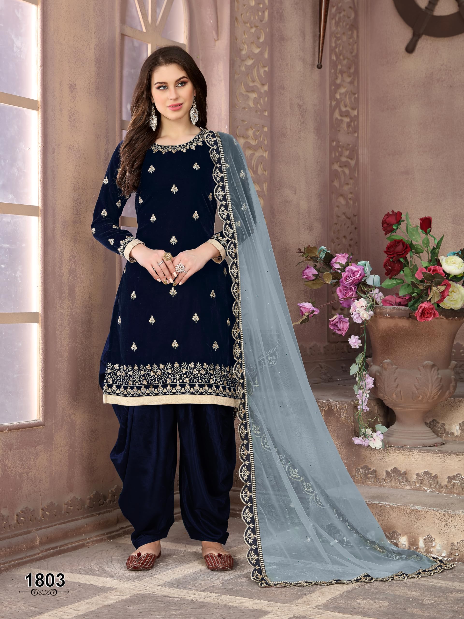 Midnight Velvet Traditional Punjabi Suit Set with Dupatta for Ethnic Occasions