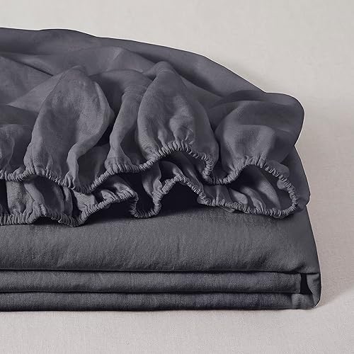 ATLINIA Sábanas bajeras de lino  Sábana bajera ajustable 100% lino con bolsillo profundo de 15 pulgadas, funda de colchón, lino francés suave y