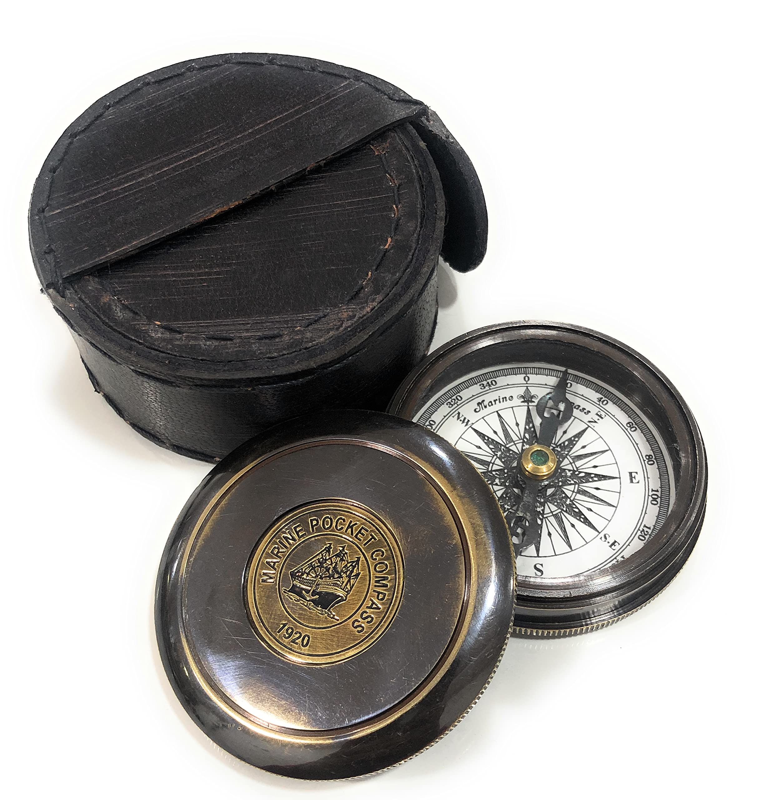 Nauticalmart - Brújula de latón con Funda de Piel, diseño Vintage de Robert Frost Poem