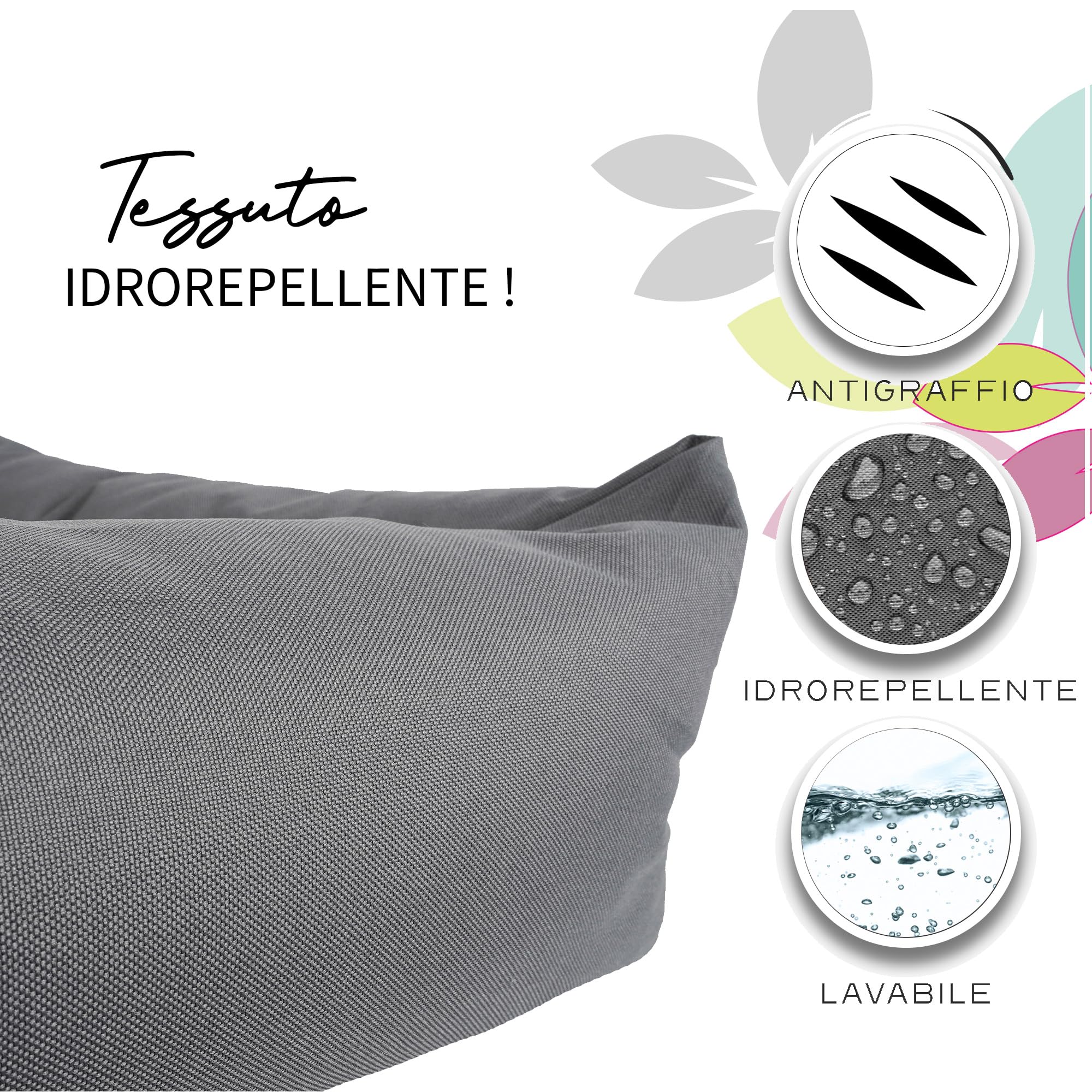 Crea Bed - Cuccia lettino per cani idrorepellente resistente ai graffi, realizzata a mano in Italia. Cuscino per Cane tessuto robusto per l'uso interno ed esterno.S/M | 70 x 55 cm, GRIGIO
