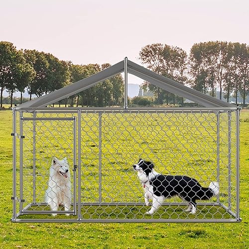 Miniatura 2 de KTATK Jaula grande para perros para exteriores con cubierta UV e impermeable, valla de metal galvanizado a prueba de óxido para cachorros, con