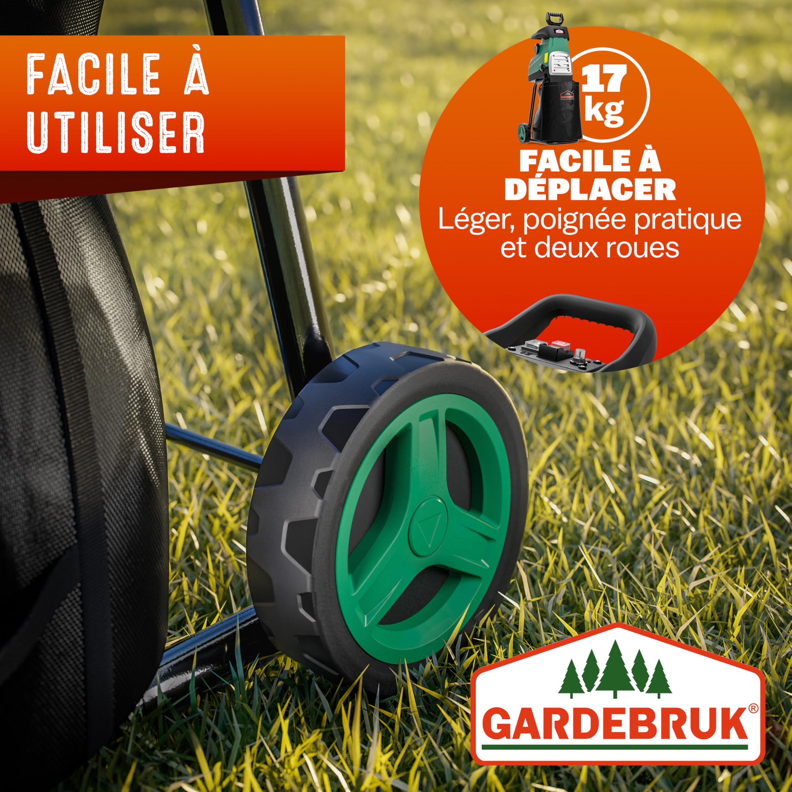 GARDEBRUK® Broyeur de végétaux électrique 3.100W Max. 44mm Sac 2X 60L broyeur à Rotor broyeur végétaux Silencieux à Rouleau Jardin déchets Verts Compost