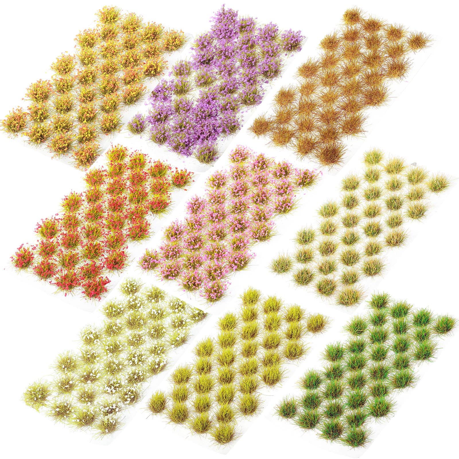 Redbaker 288 Pcs Static Grass Tuft Flower Cluster Vegetation Groups Self Adhesive Artificial Model Grass Tufts DIY Miniature Colorful Flower Cluster for Terrain Railway Scenery Table Landscape