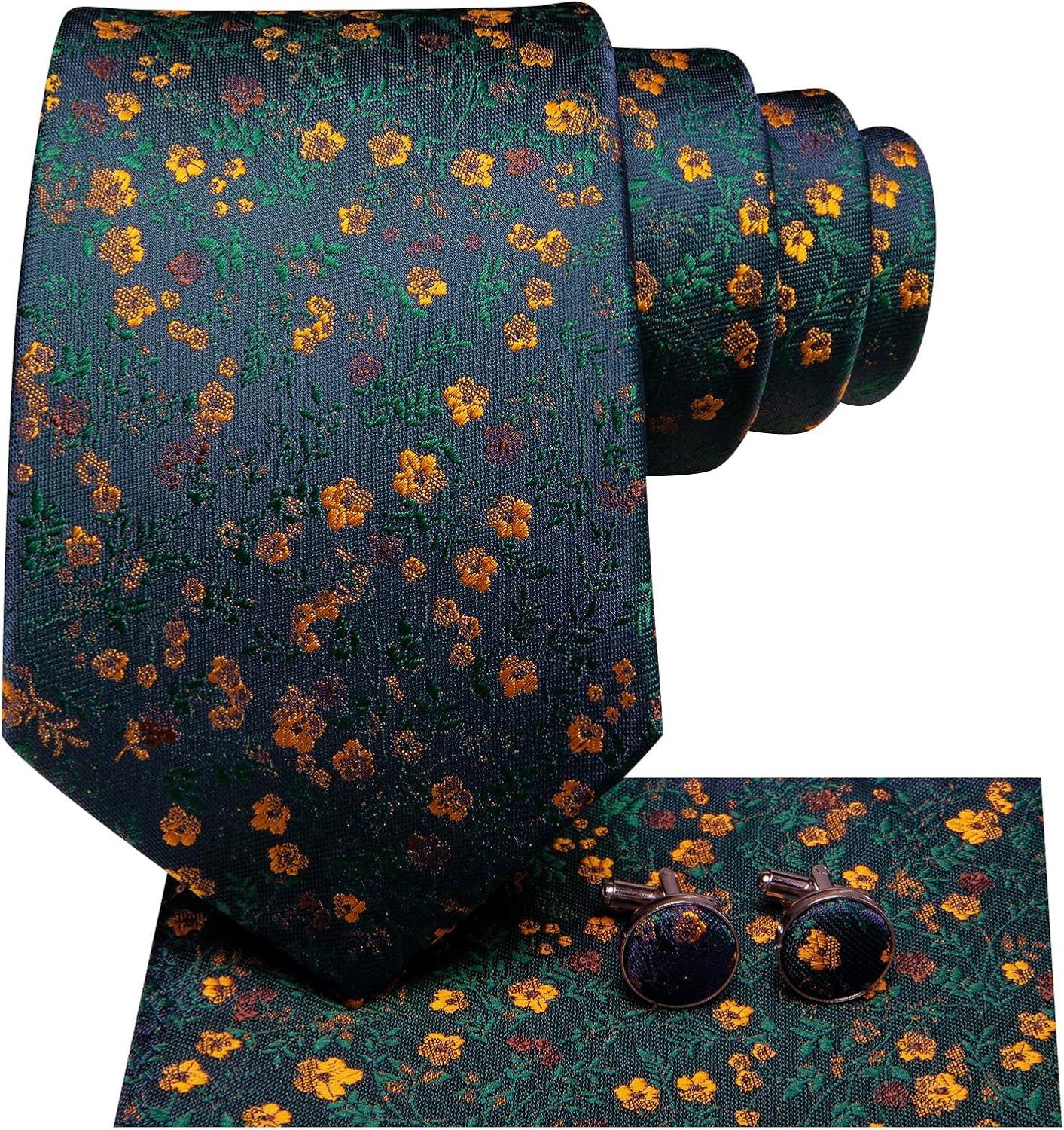 Dubulle Ties for Men Silk Mens Paisley Floral Striped Necktie and Handkerchief Cufflinks Wedding - Image 3