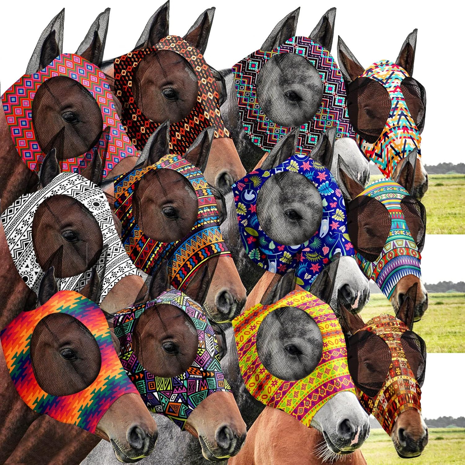 Qualirey12 Pieces Horse Fly Mask Bulk Comfortable