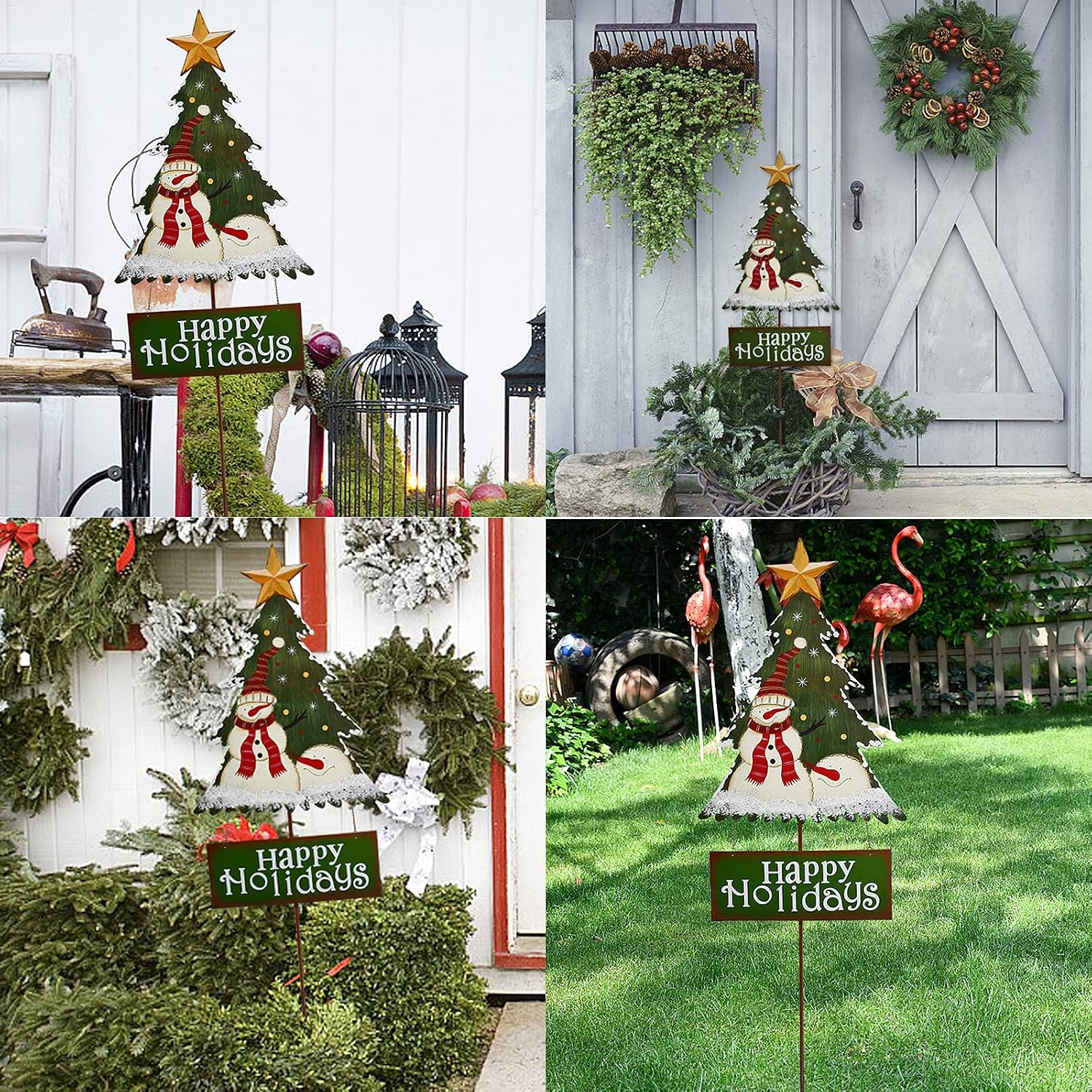 Merry Christmas Garden Stake Decor Christmas Tree Yard Stake, Outdoor Metal Christmas Welcome Sign Garden Stake Yard Sign Lawn Stake Christmas Snowman Yard Decor Holiday Decoration (Red Hat Snowman)