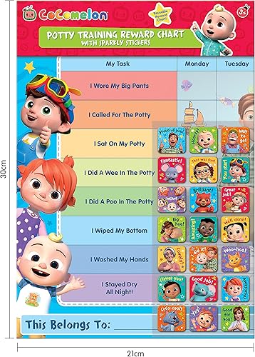 Miniatura 7 de 01.70.30.052 La recompensa de entrenamiento para ir al baño CoComelon incluye 56 calcomanías brillantes  La tabla colorida es limpia, multicolor,