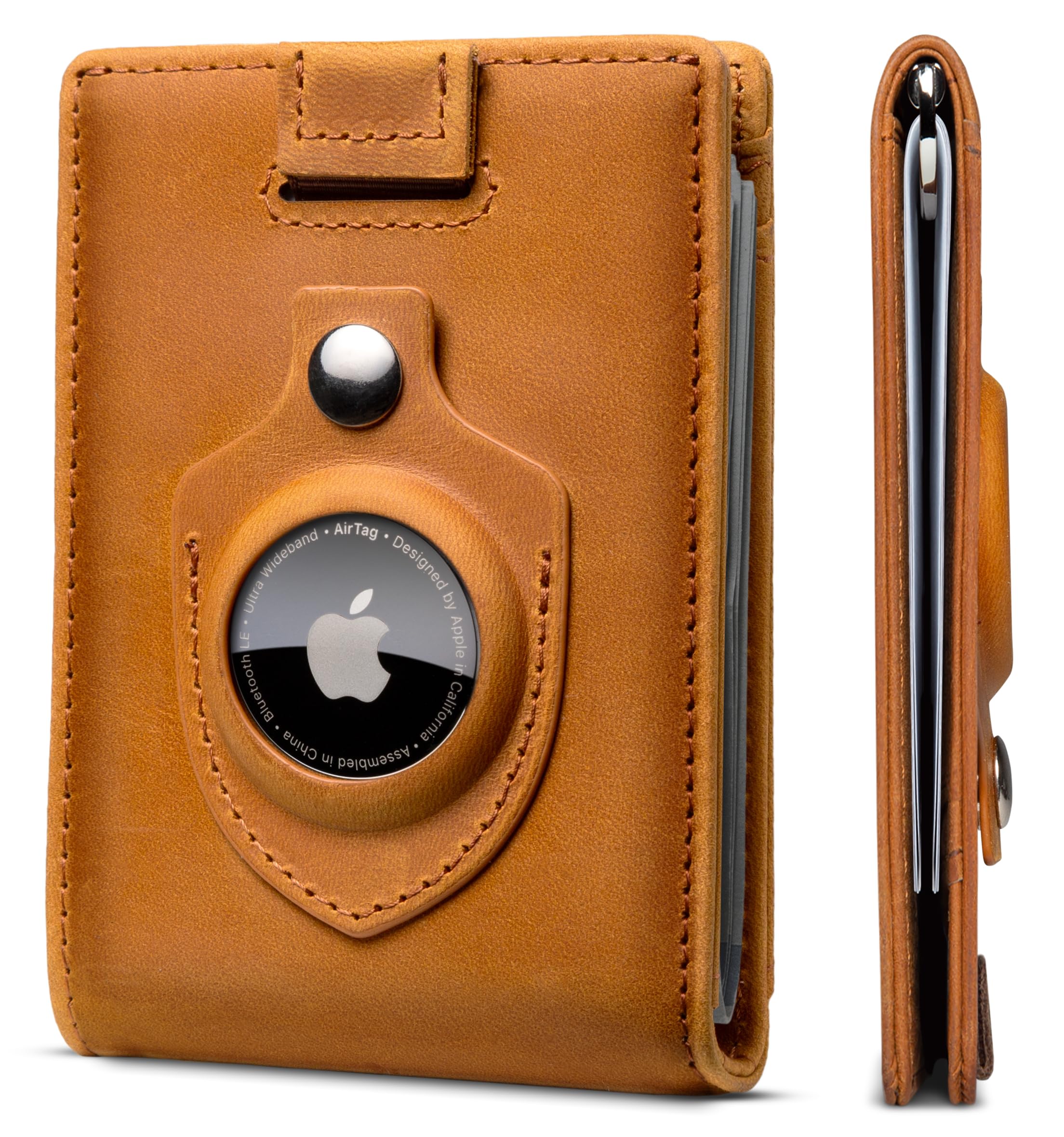 SERMAN BRANDS RFID Blocking Slim Bifold Genuine Leather Minimalist Front Pocket Wallets for Men with Money Clip Thin Mens