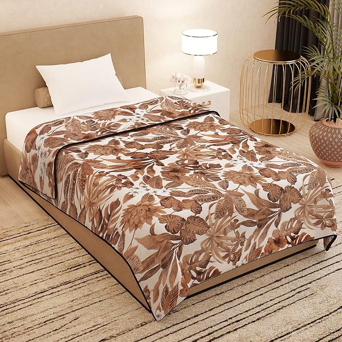 Story@Home Polyester Single Size Super Soft Light Weight Leaf Luxe Blanket for All Season (86x62 inch, Dark Brown)