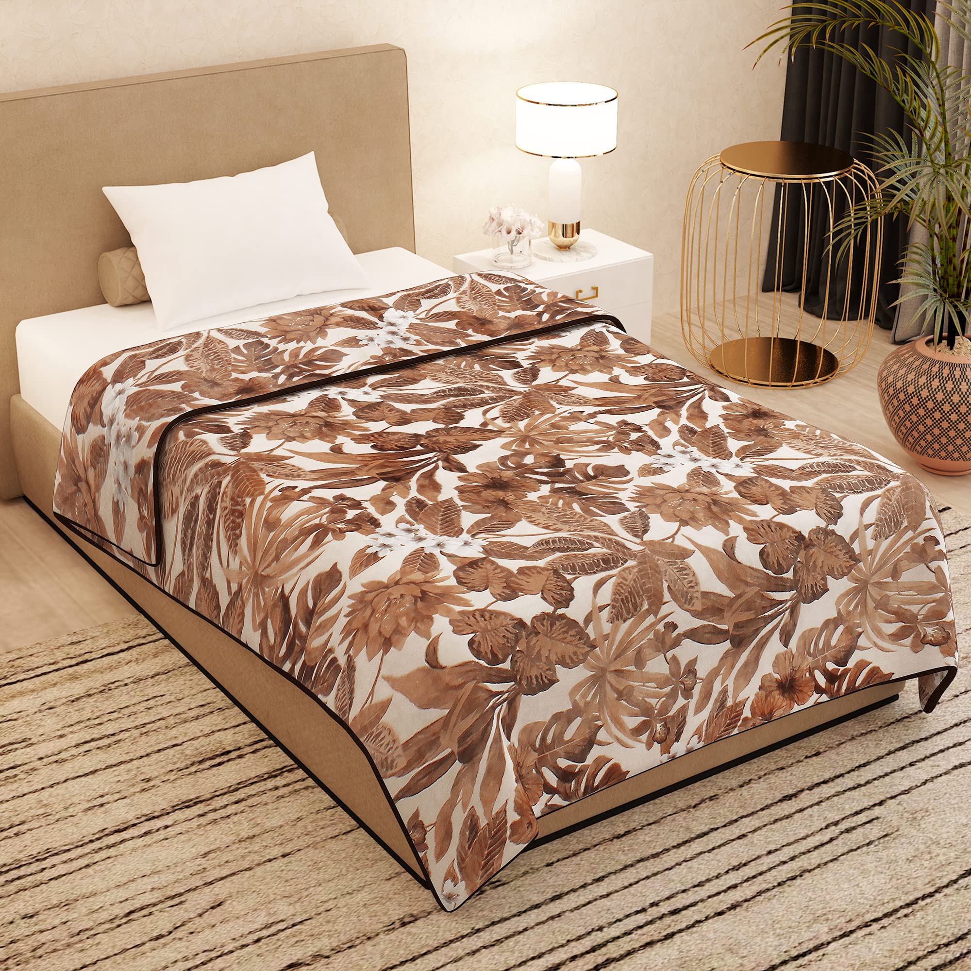Story@Home Polyester Single Size Super Soft Light Weight Leaf Luxe Blanket for All Season (86x62 inch, Dark Brown)