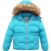 Girl's Kids Metallic Shiny Jacket with Detachable Fur Collar Warmth Winter Outerwear