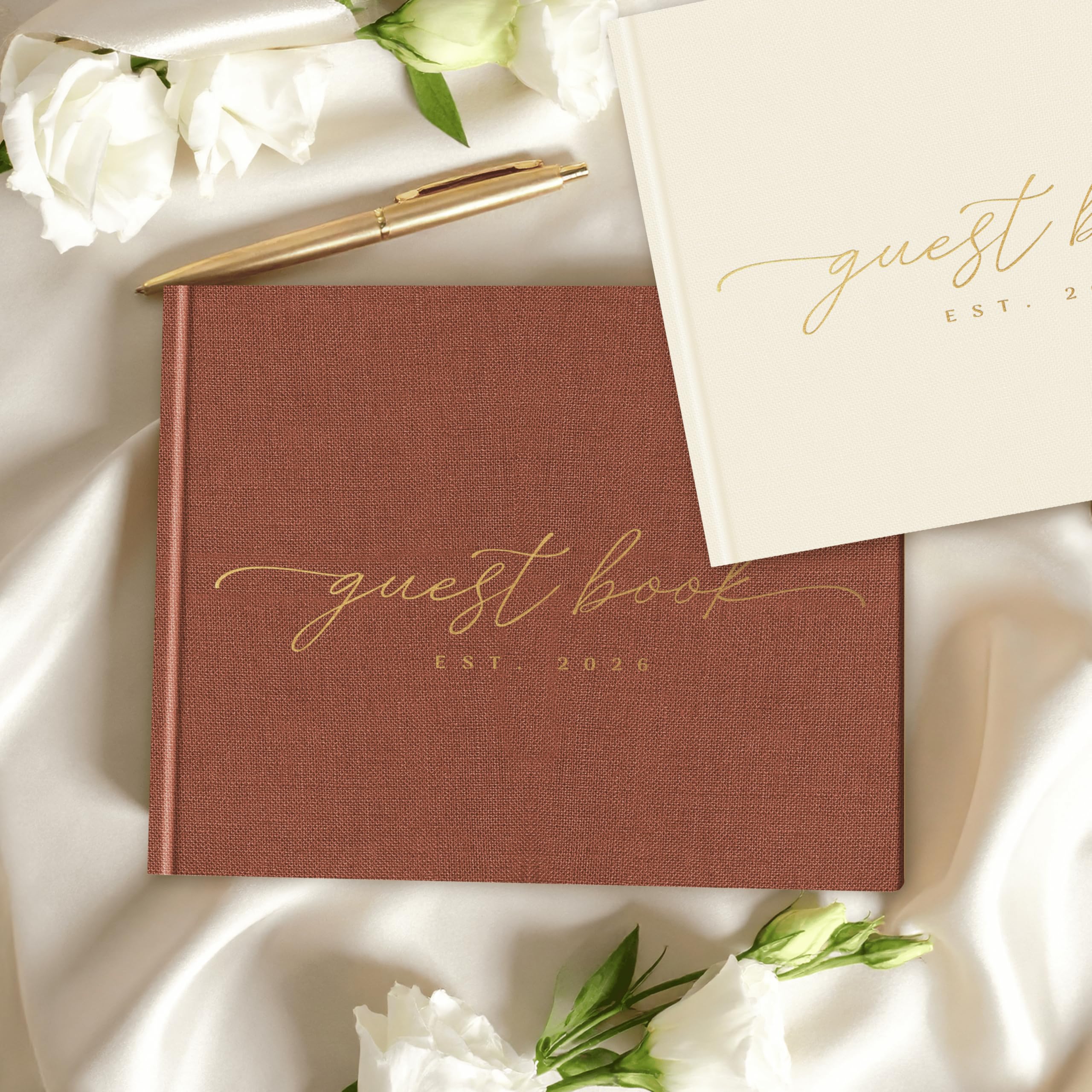 Est. 2026 Edles Gästebuch mit 100 Blanko-Seiten – Leinen-Gästebuch zum Unterschreiben für besondere Anlässe – Hochzeit, Babyparty, Geburtstagsparty – Hardcover Gästebuch zum Einfügen von Fotos