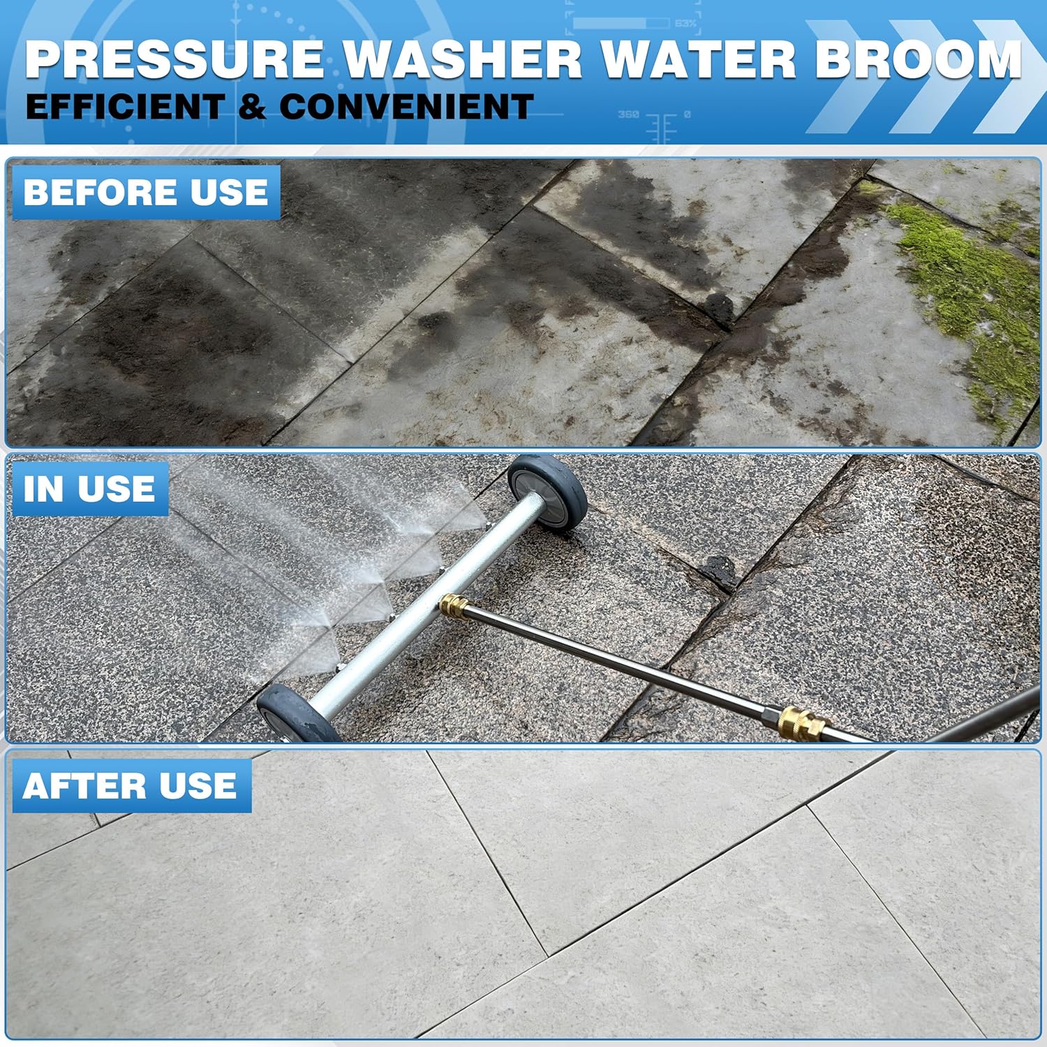 M MINGLE Pressure Washer Water Broom, 13 Inch Water Broom for Garden Hose and Pressure Washer, Sweep Driveway, Multi-Use for Sidewalk, Deck, Garden, 4000 PSI