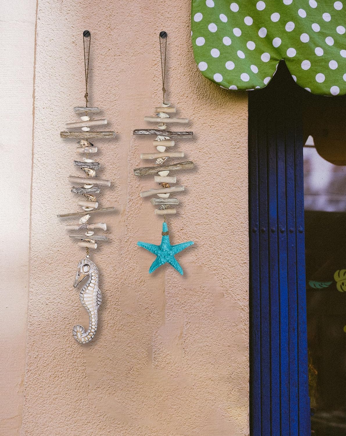 SAILINGSTORY Driftwood Shells Hanging Garland with Starfish and Seahorse Coastal Beach Decor Set of 2 Pack