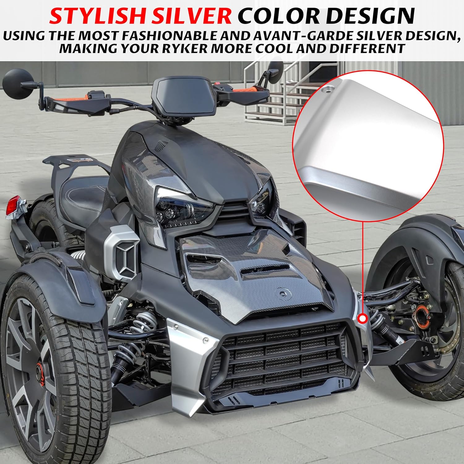 SAUTVS Silver Color Front Grill Trims for Can-Am Ryker, Lower Grill Protector for Can Am Ryker 600 900 Sport & Ryker Rally Edition All Models Accessories (Replace OEM 219400947)