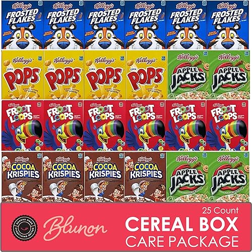 Paquete variado de mini cajas de cereales – Surtido de cereales de desayuno de una sola porción – Caja de regalo de paquete de cuidado (25 unidades)