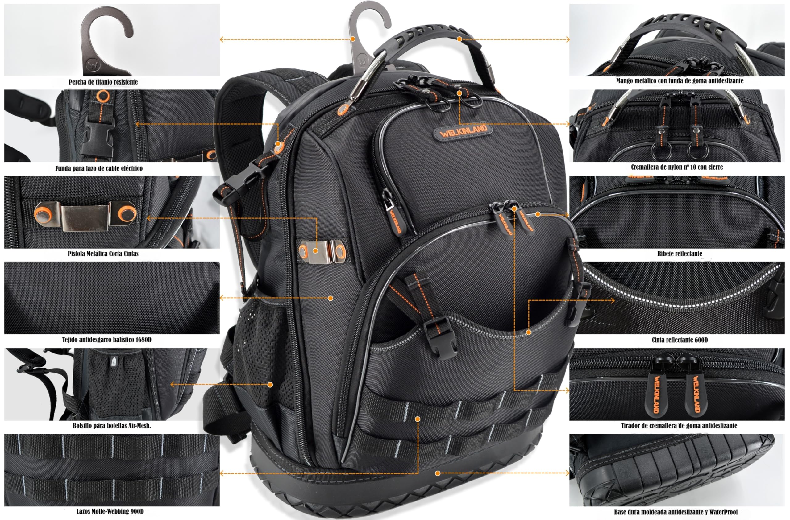 Mochila de herramientas WELKINLAND con 77 bolsillos para electricistas, mochila de herramientas para hombres, mochilas de herramientas para HVAC, mochilas de herramientas para construcción
