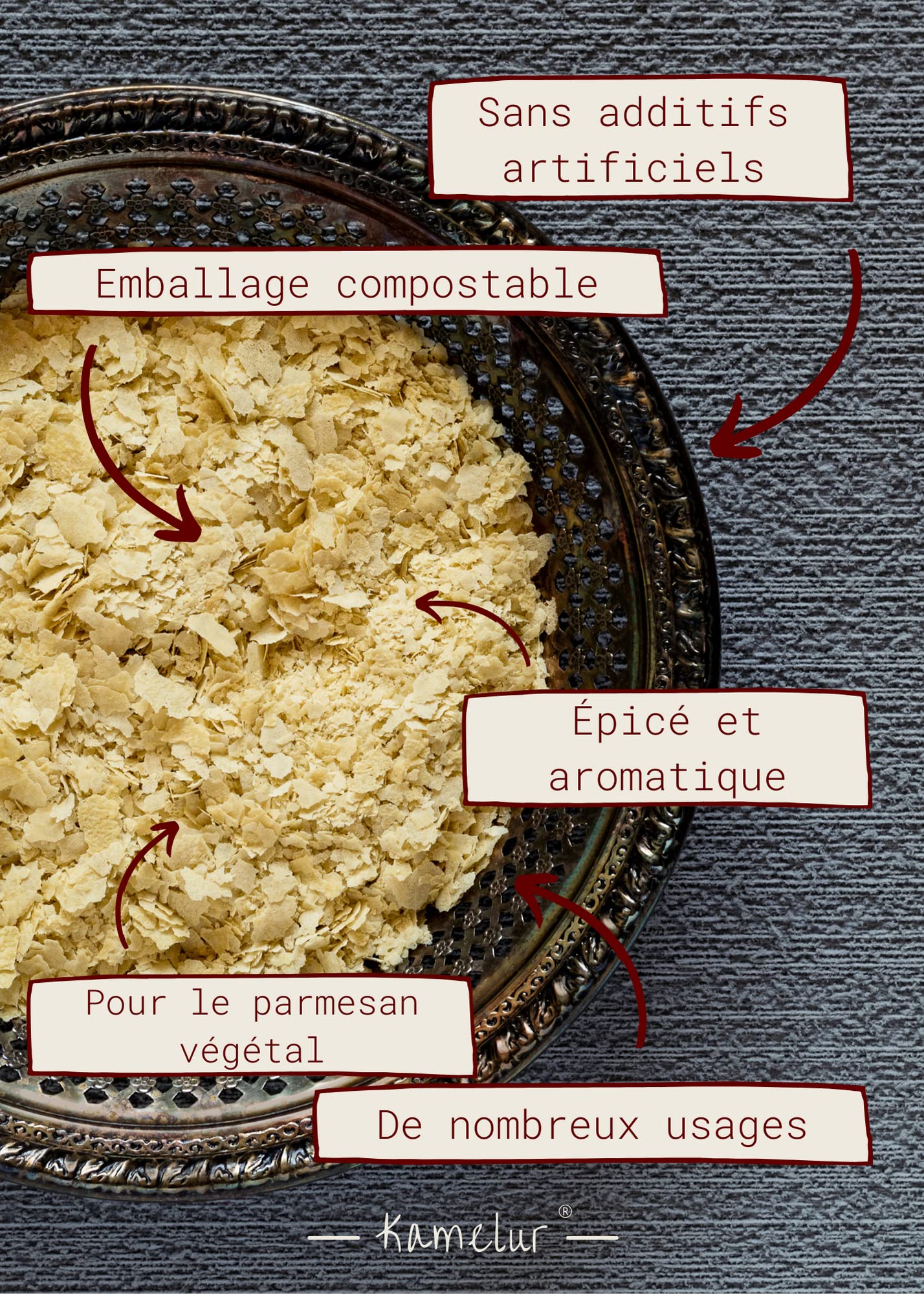 Kamelur levure flocons vegan nutritionnelle pour la production de parmesan sans additifs artificiels 1 kg (Lot de 1)