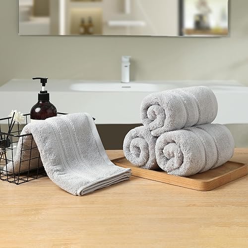 Miniatura 7 de Simple&Opulence Juego de 4 toallas de mano 100% algodón de alta calidad, 16 x 28 pulgadas, ultra suaves y altamente absorbentes, 22.16 ozm, toallas