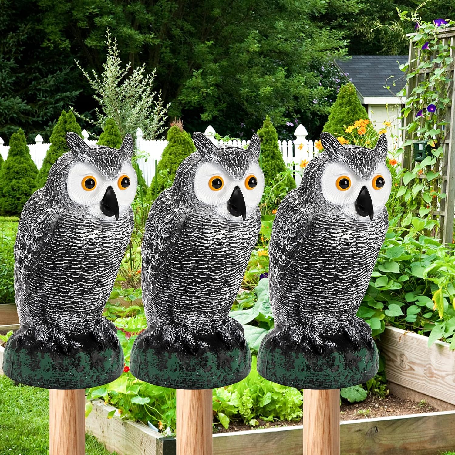 Fasmov 3 Pack Plastic Owl Statues for Garden Decoration, 10.2 inches Tall Artificial Owl Garden Decor, Vivid Faux Outdoor Owl for Ornament, Yard, Indoor, Home