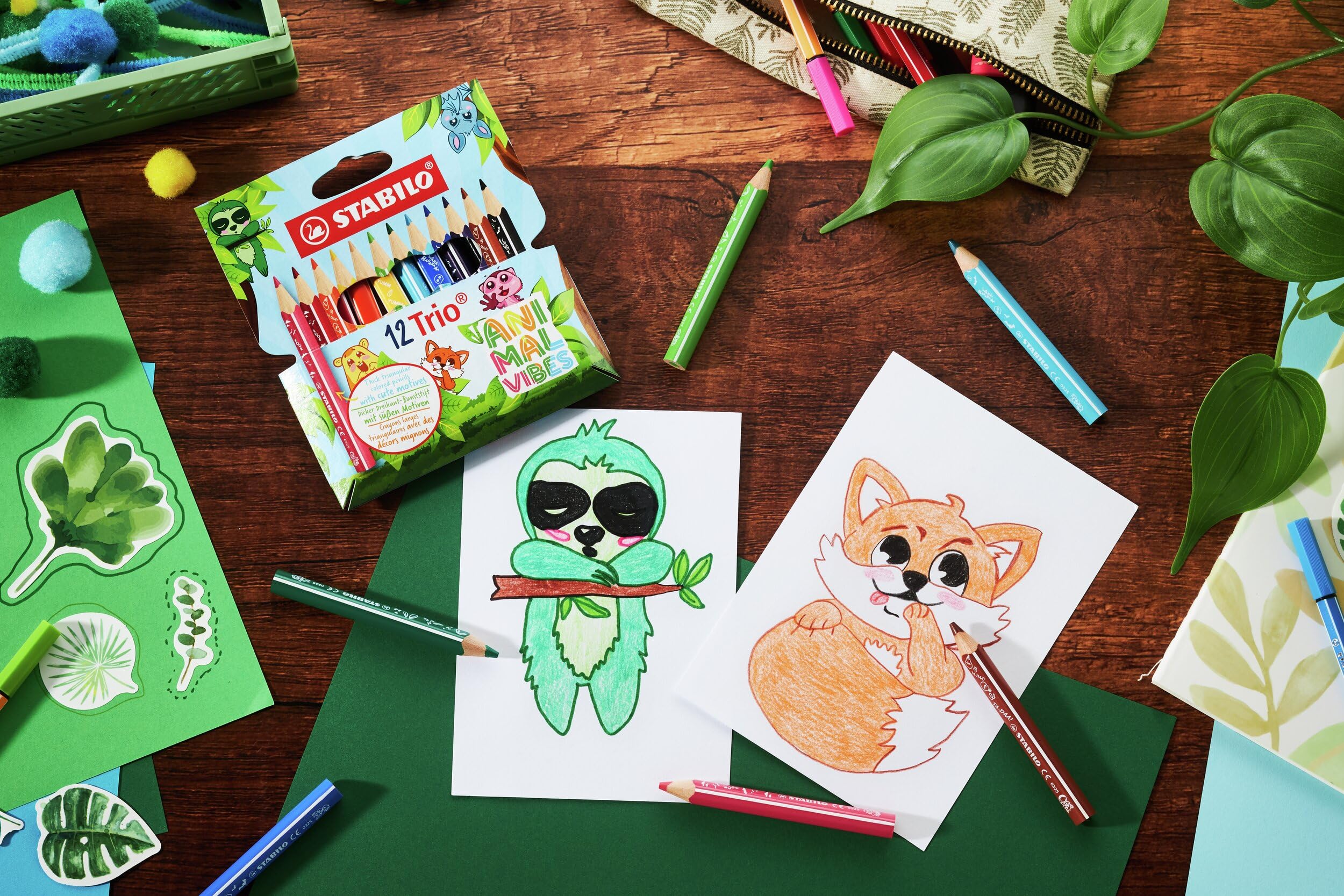 STABILO - Trójkątne kredki - Trio grube krótkie Animal Vibes - 12 sztuk w opakowaniu - 12 kolorów