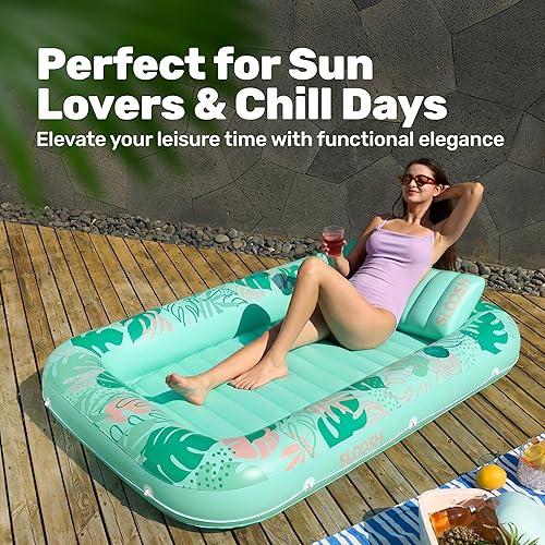 Miniatura 8 de SLOOSH Flotador inflable para tumbona para piscina, 70 x 46 pulgadas, flotadores de piscina para adultos con almohada, flotador 4 en 1 para tina