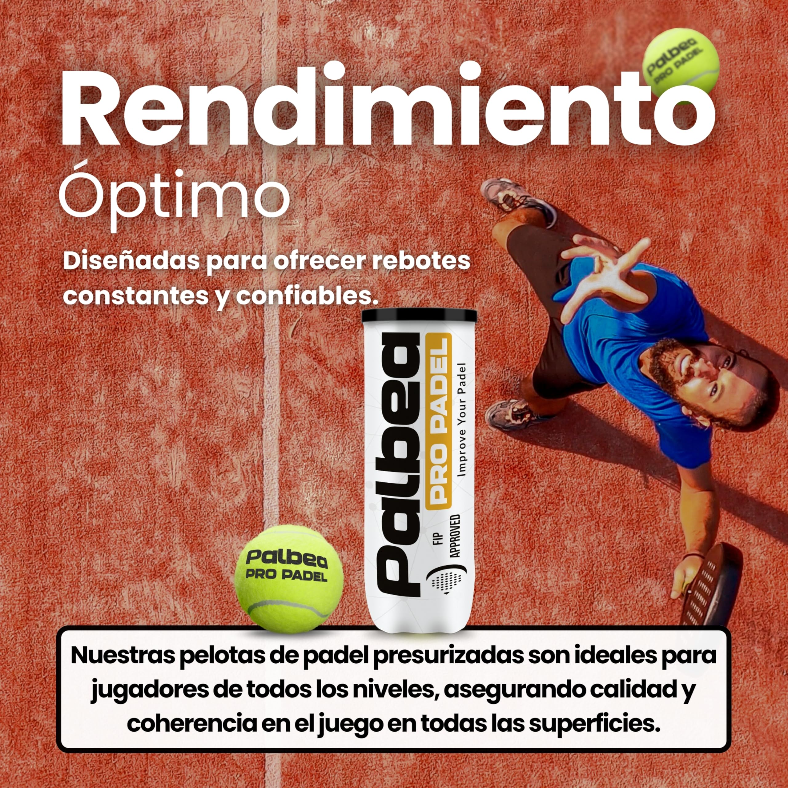 Palbea Pro Pelotas de Padel Aprobadas por FIP Alta Visibilidad Presurizadas 1 Caja 6-24 Tubos