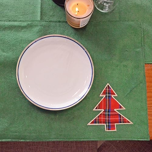 Miniatura 2 de Juego de 4 manteles individuales de Navidad, manteles individuales verdes de Navidad, manteles individuales bordados, manteles individuales de árbol