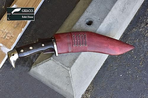 Miniatura 8 de GK&CO. Kukri House Auténtica hoja Kukri de 10 pulgadas con mango de madera rosa de espiga completa, funda de cuero rojo Kukri/Khukuri, hecho a mano