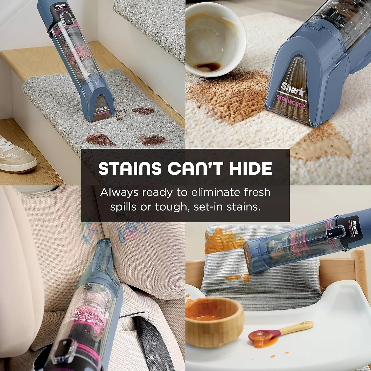 Shark StainForce Cordless Portable Spot, Stain, & Odor Remover System for Carpets, Area Rugs, Upholstery, Stairs, with Storage Caddy, Accessories, and Full-Size Cleaning Solution, HX105 (Renewed)