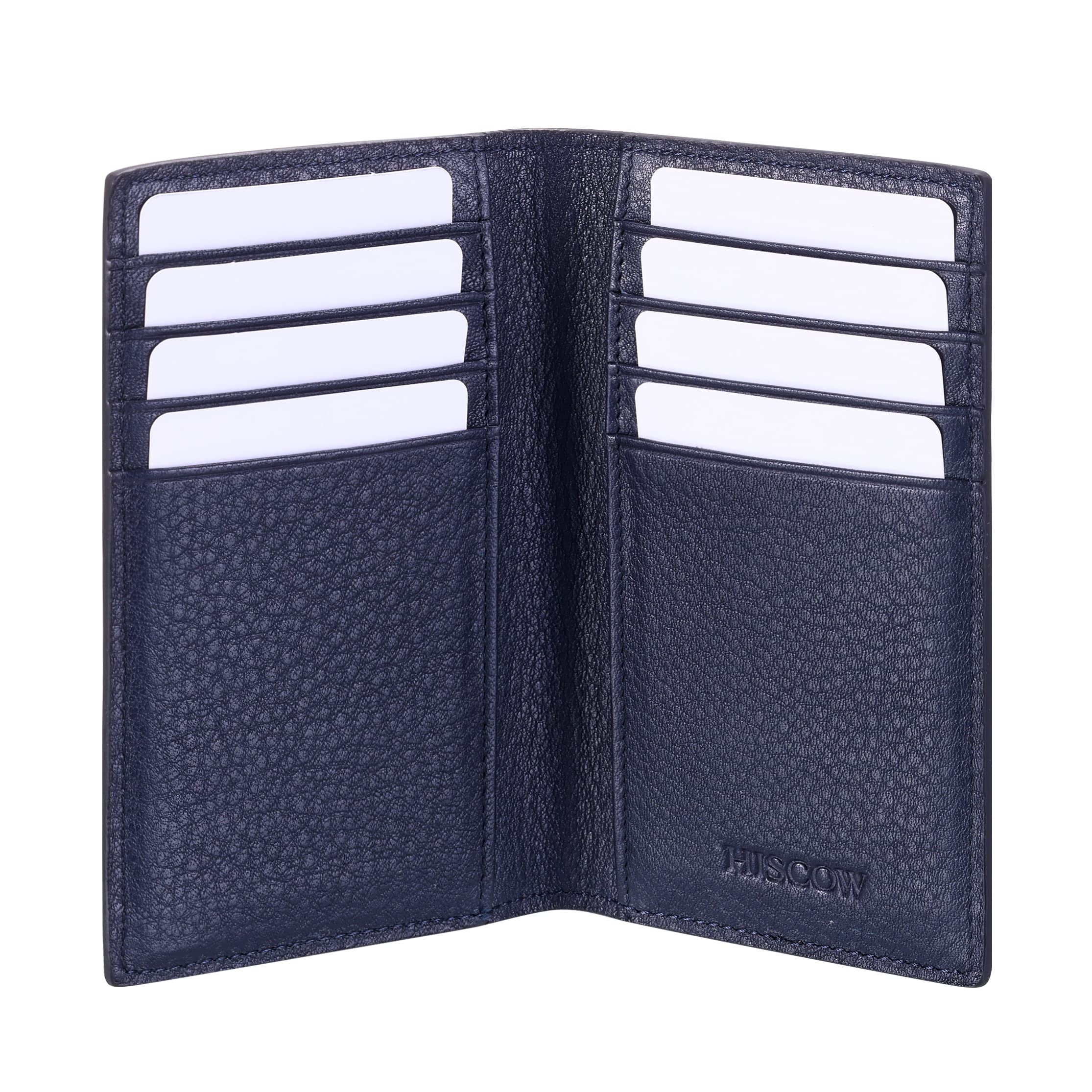 HISCOW Slim Bifold Leather Credit Card Holder Wallet, Pebbled Blue