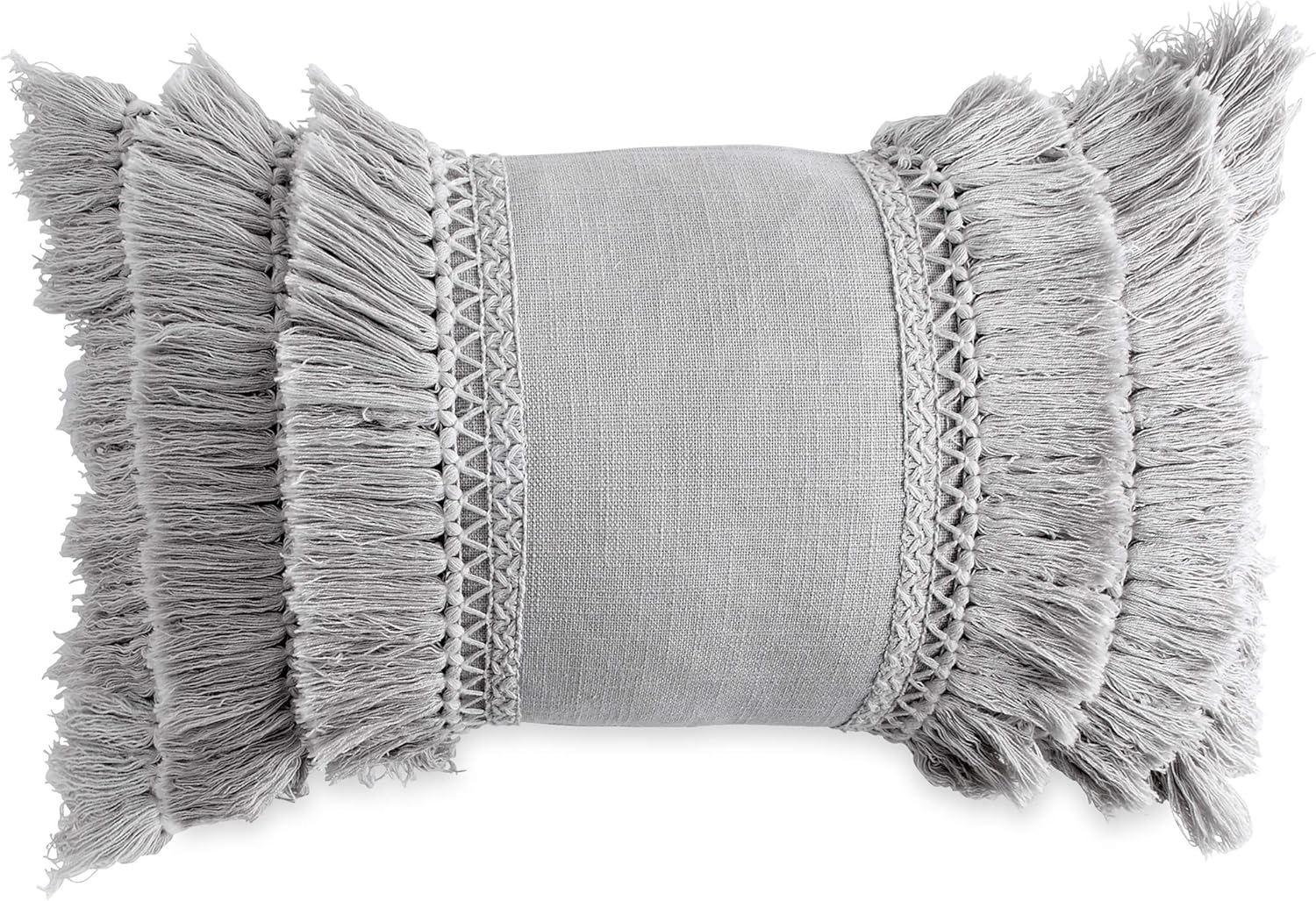 Peri Home Fringe Oblong Decorative Throw Pillow, 12x18, Grey