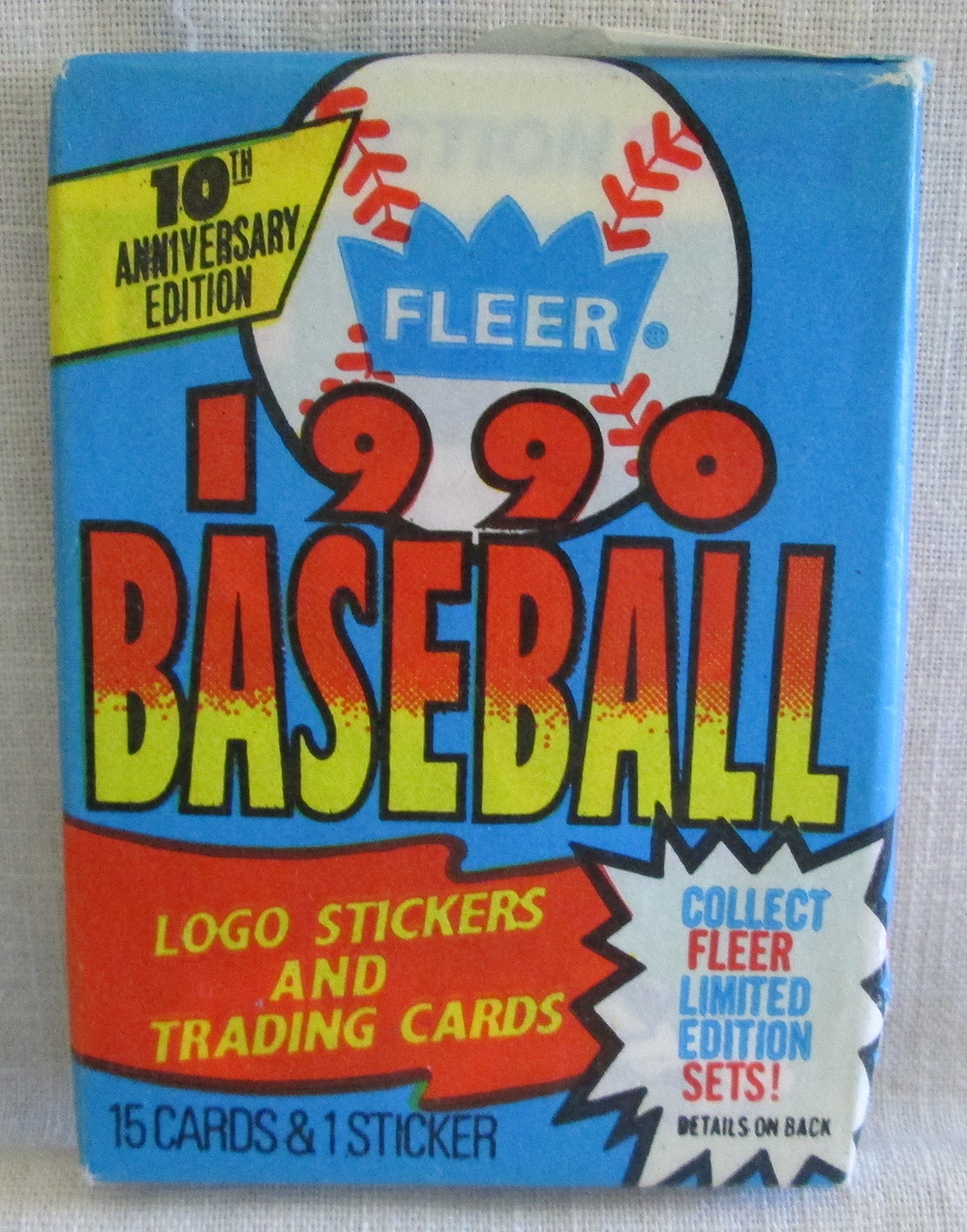 1990 FLEER BASEBALL CARDS UNOPENED PACK OF 10TH ANNIVERSARY CARDS 1990 FLEER BASEBALL CARDS UNOPENED PACK OF 10TH ANNIVERSARY CARDS