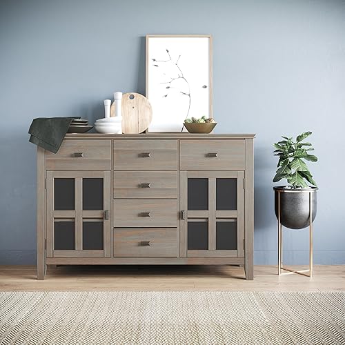 Miniatura 2 de SIMPLIHOME Artisan Buffet - Aparador de 3 puertas de madera maciza de 54 pulgadas de ancho en gris envejecido, gabinete de almacenamiento de